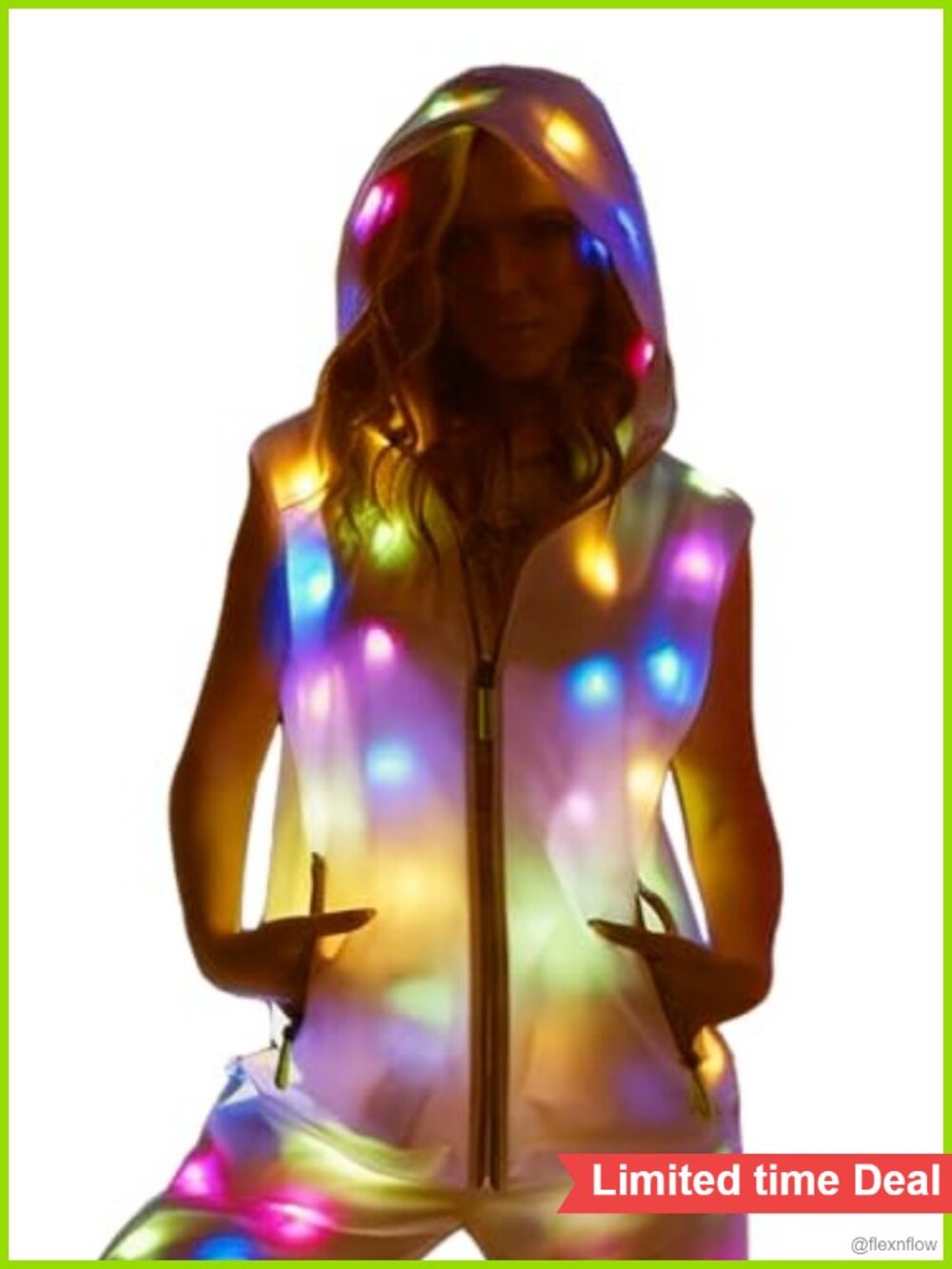 LED Light Up Hooded Jacket 3 Modes Washable Glow Party Rave Costume